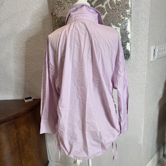 SHEIN Lavender Button-Up Long-Sleeve Shirt With Adjustable Side Ties For Women s - Picture 4 of 9